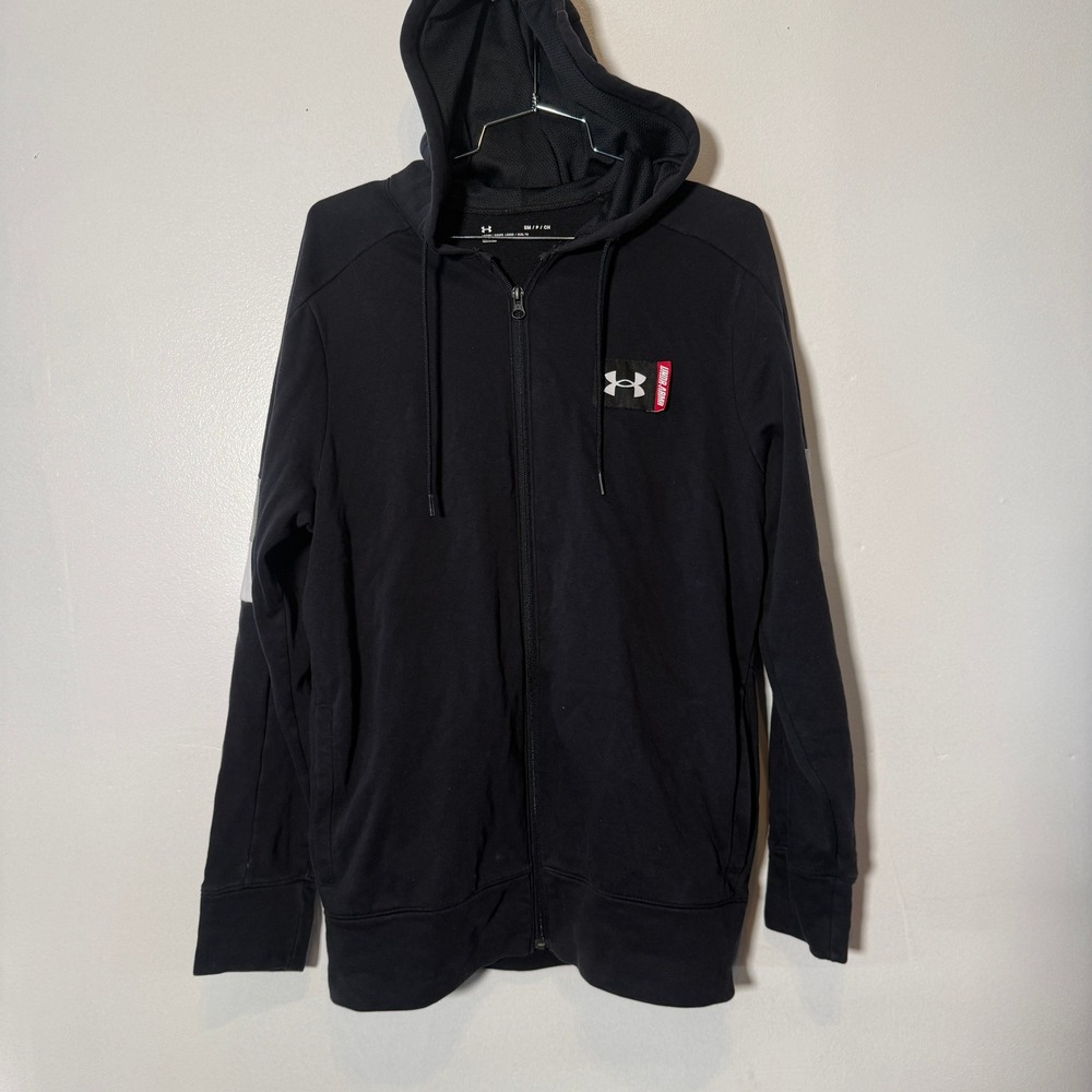 Under Armour Full Zip Hoodie Mens SM Black Colorblock Sleeve Logo Patch